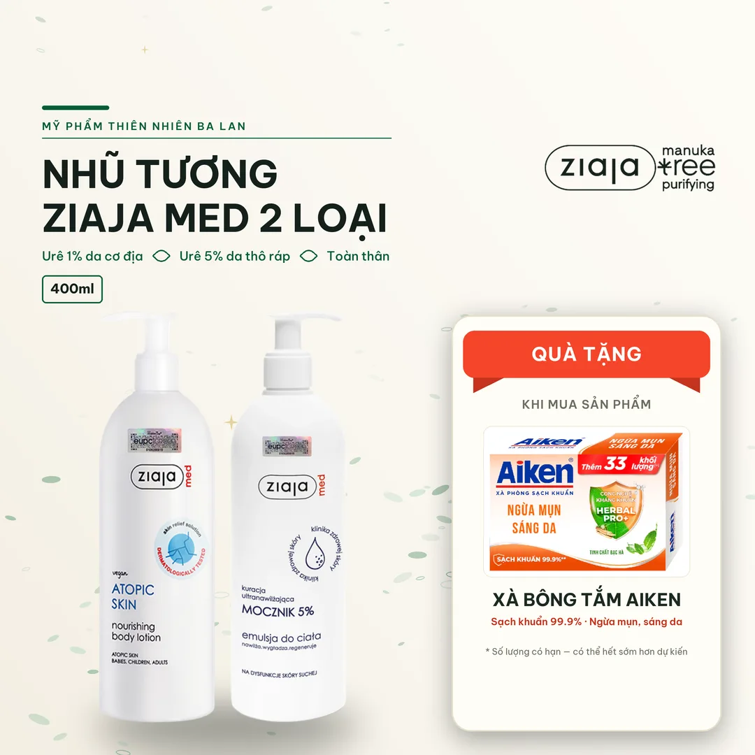 Nhũ Tương Ziaja Med 400ml 2 Loại – Atopic Skin 1% Urê Cho Da Cơ Địa / Mocznik 5% Urê Cho Da Khô Nứt Nẻ 1