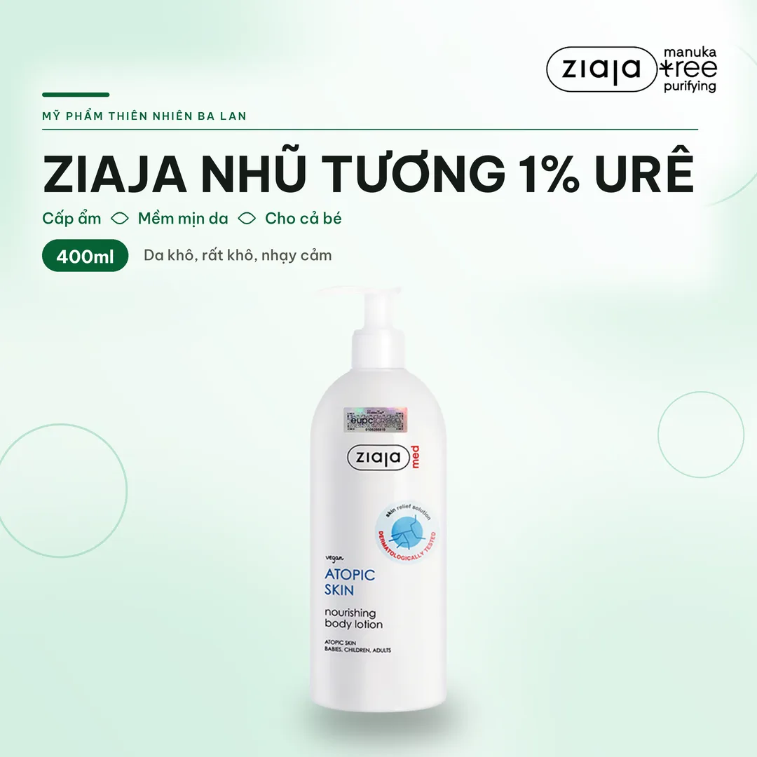 Nhũ Tương Ziaja Med 400ml 2 Loại – Atopic Skin 1% Urê Cho Da Cơ Địa / Mocznik 5% Urê Cho Da Khô Nứt Nẻ