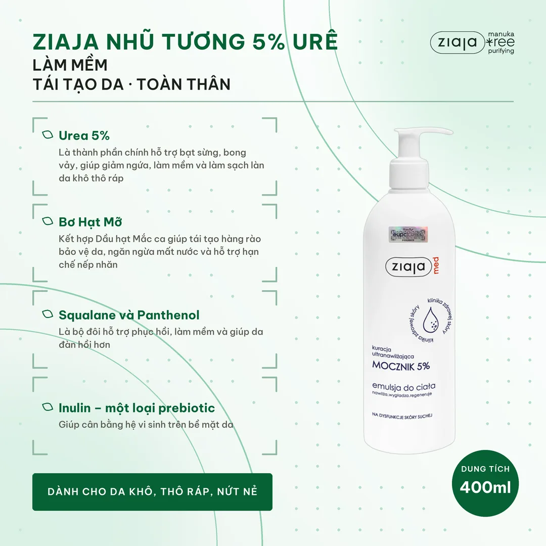 Nhũ Tương Ziaja Med 400ml 2 Loại – Atopic Skin 1% Urê Cho Da Cơ Địa / Mocznik 5% Urê Cho Da Khô Nứt Nẻ – ảnh 3