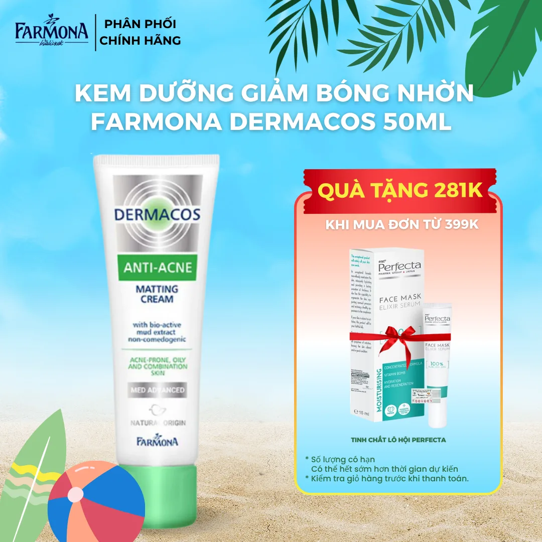 Kem Dưỡng Farmona Dermacos Anti Acne Matting Cream Giảm Bóng Nhờn, Ngừa Mụn 50ml