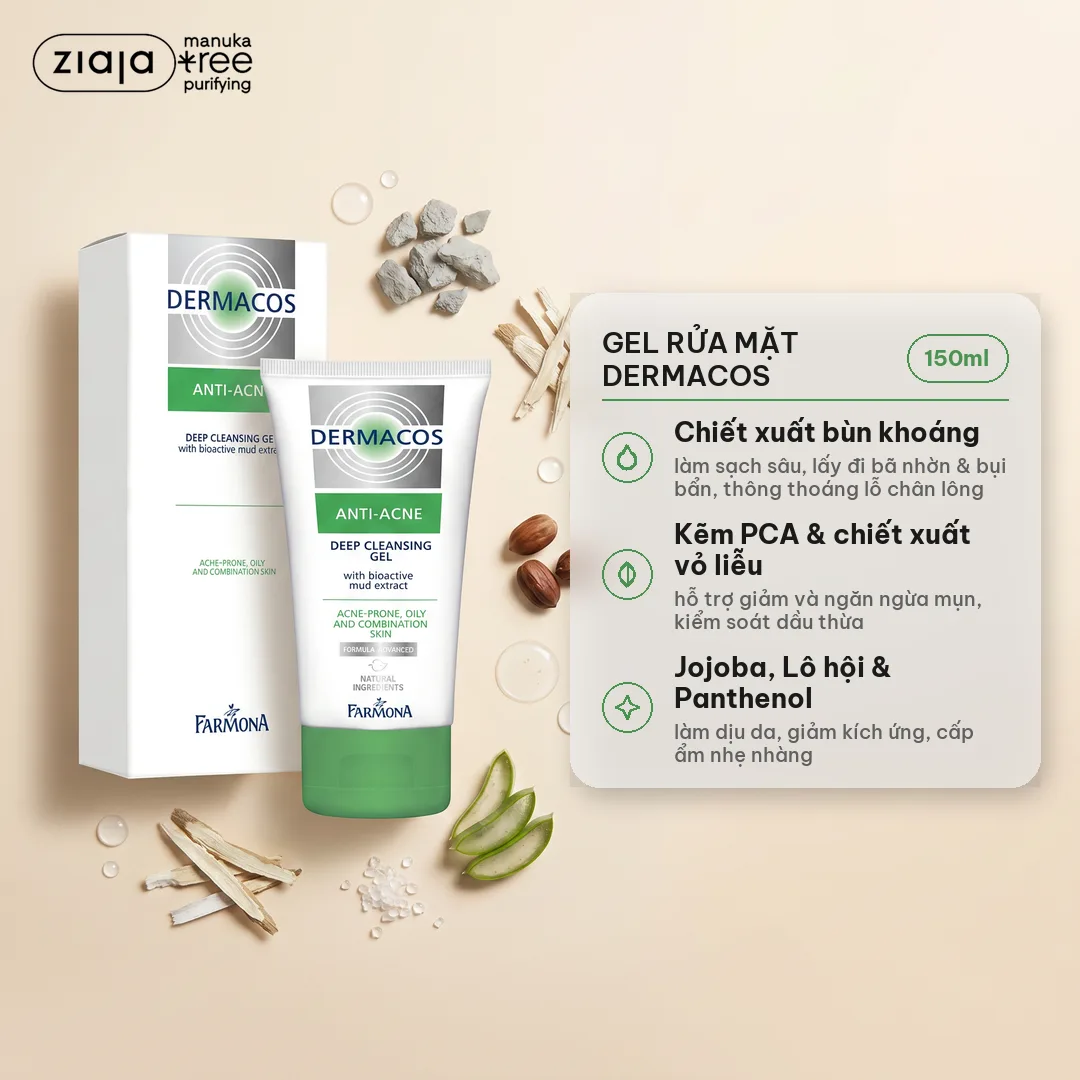 Sữa Rửa Mặt Farmona Dermacos Anti Acne Deep Cleansing Gel Làm Sạch Sâu Ngừa Mụn Cho Da Dầu 150ml 3