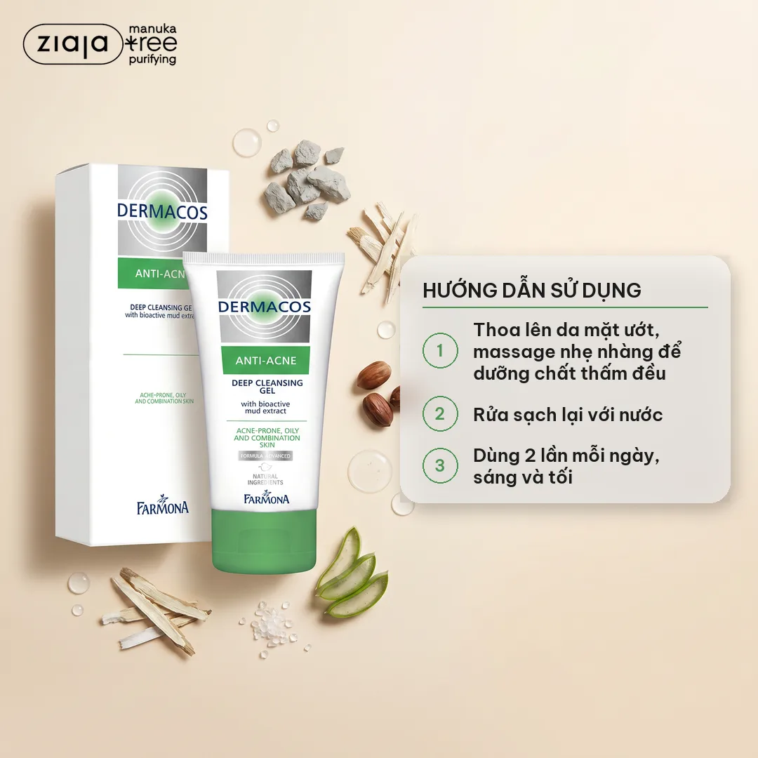 Sữa Rửa Mặt Farmona Dermacos Anti Acne Deep Cleansing Gel Làm Sạch Sâu Ngừa Mụn Cho Da Dầu 150ml 4