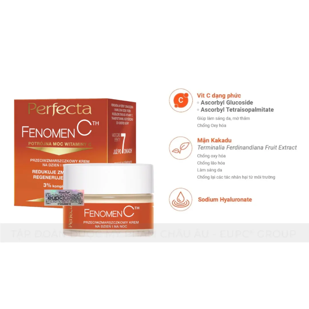 Kem Dưỡng Sáng Da Perfecta Fenomen C 50ml - Vitamin C Làm Mờ Thâm Nám, Dưỡng Ẩm Sâu Ngày & Đêm