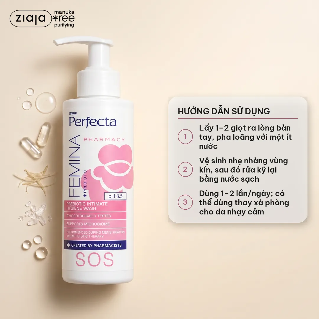 Dung Dịch Vệ Sinh Phụ Nữ Perfecta Femina SOS Probiotic 150ml - Giảm Kích Ứng Mẩn Đỏ, Cân Bằng pH 2