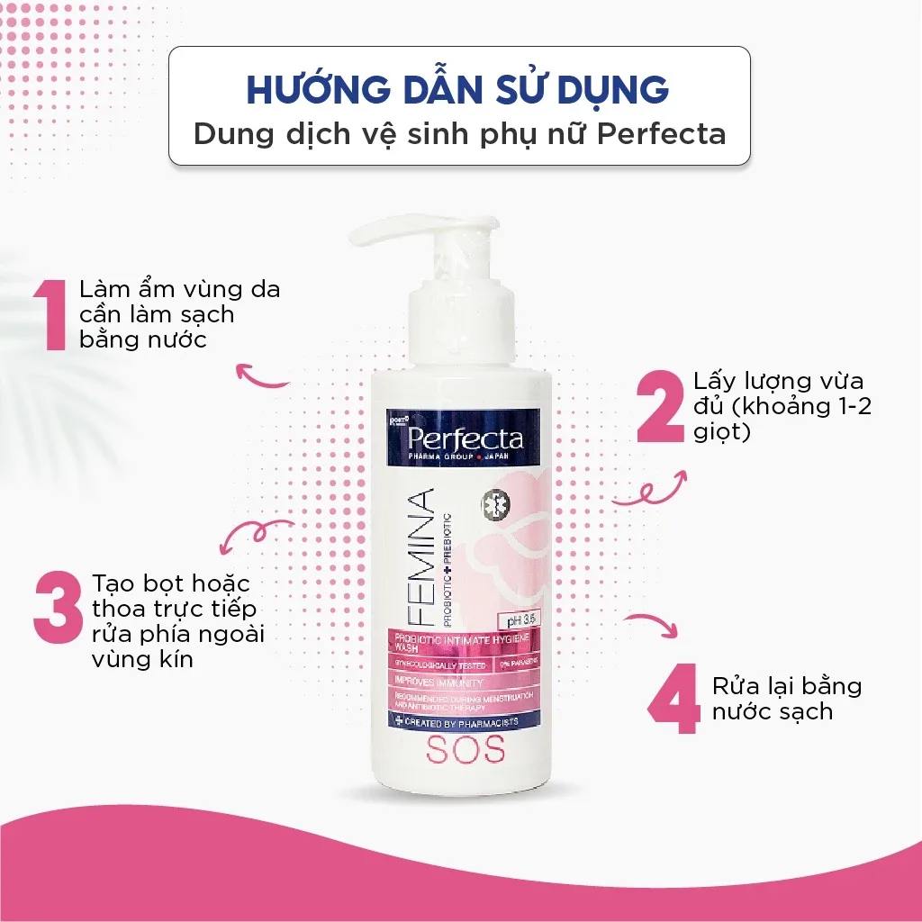 Dung Dịch Vệ Sinh Phụ Nữ Perfecta Femina SOS Probiotic 150ml - Giảm Kích Ứng Mẩn Đỏ, Cân Bằng pH 3