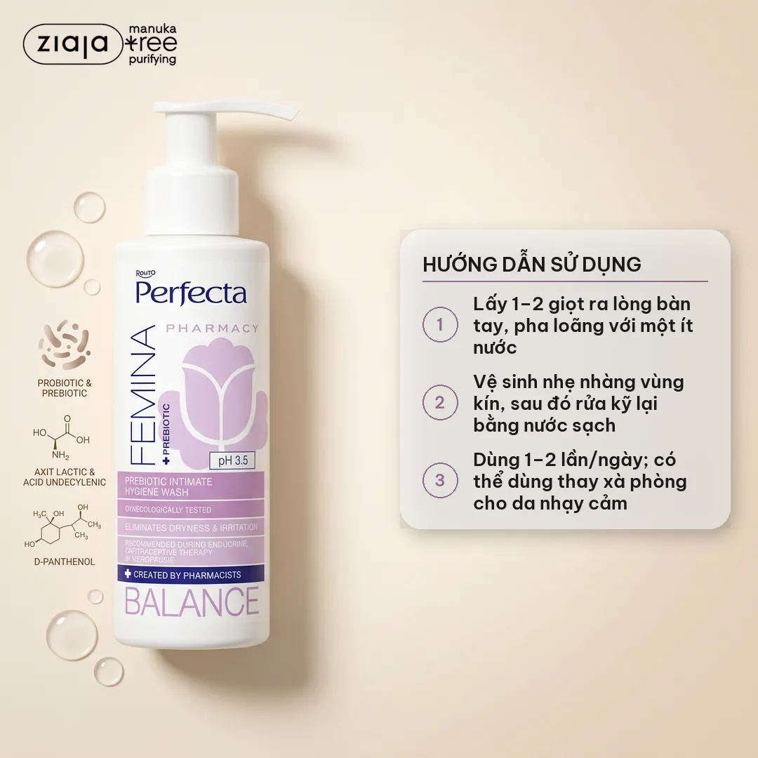 Dung Dịch Vệ Sinh Phụ Nữ Perfecta Femina Balance Probiotic 150ml - Dịu Nhẹ, Dưỡng Ẩm, Cân Bằng pH 2