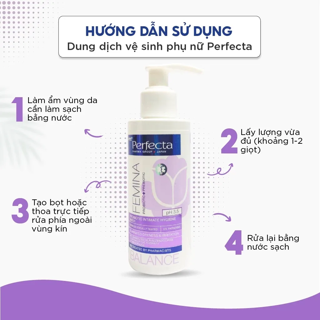 Dung Dịch Vệ Sinh Phụ Nữ Perfecta Femina Balance Probiotic 150ml - Dịu Nhẹ, Dưỡng Ẩm, Cân Bằng pH 3