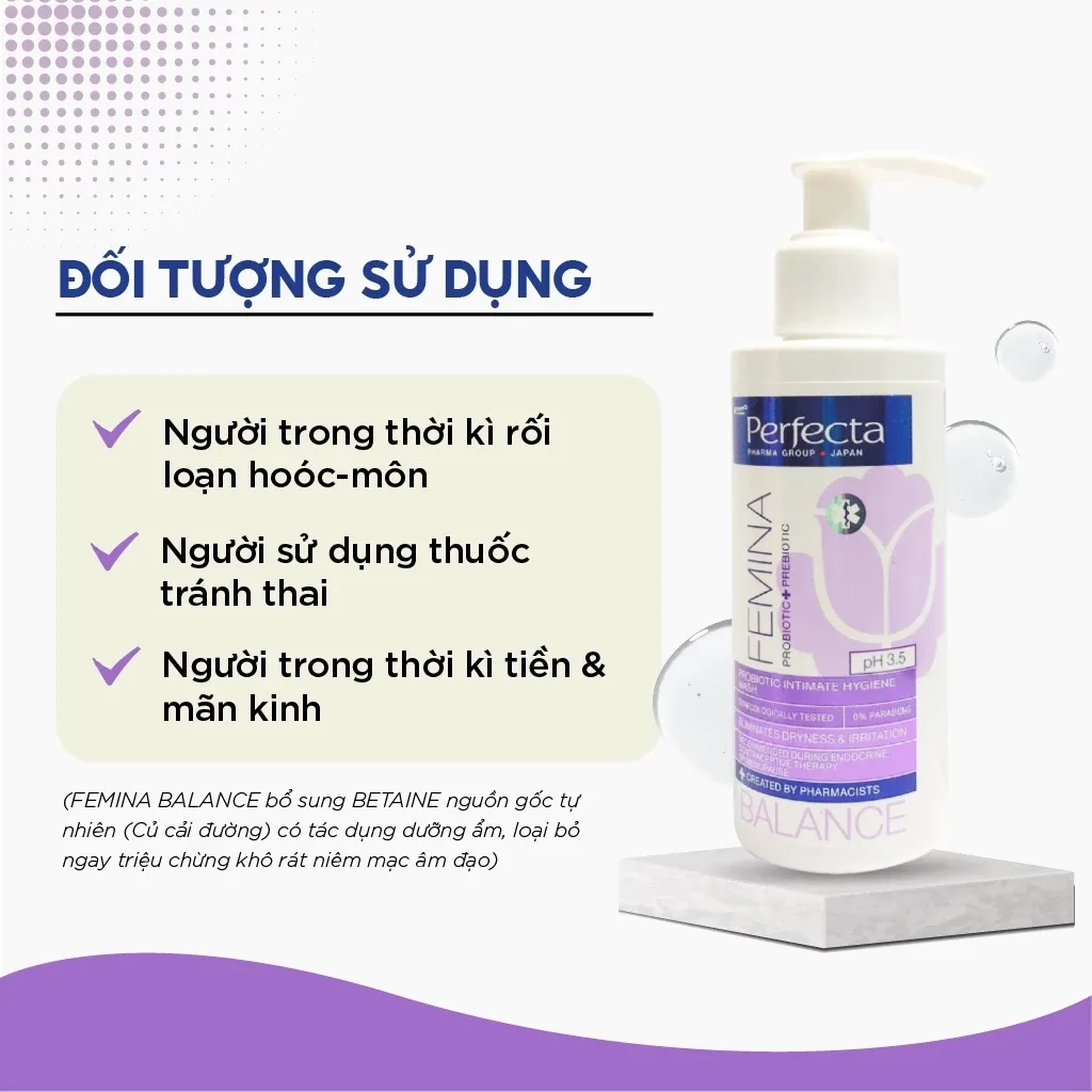 Dung Dịch Vệ Sinh Phụ Nữ Perfecta Femina Balance Probiotic 150ml - Dịu Nhẹ, Dưỡng Ẩm, Cân Bằng pH 4