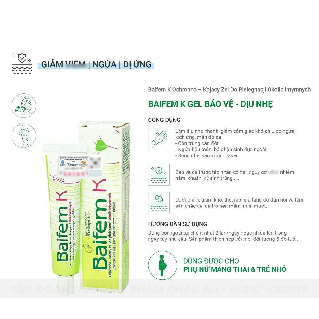 Gel Dưỡng Hoàng Cầm Baifem K Herbapol Wroclaw 15g - Làm Dịu, Giảm Ngứa, Mẩn Đỏ, Côn Trùng Cắn