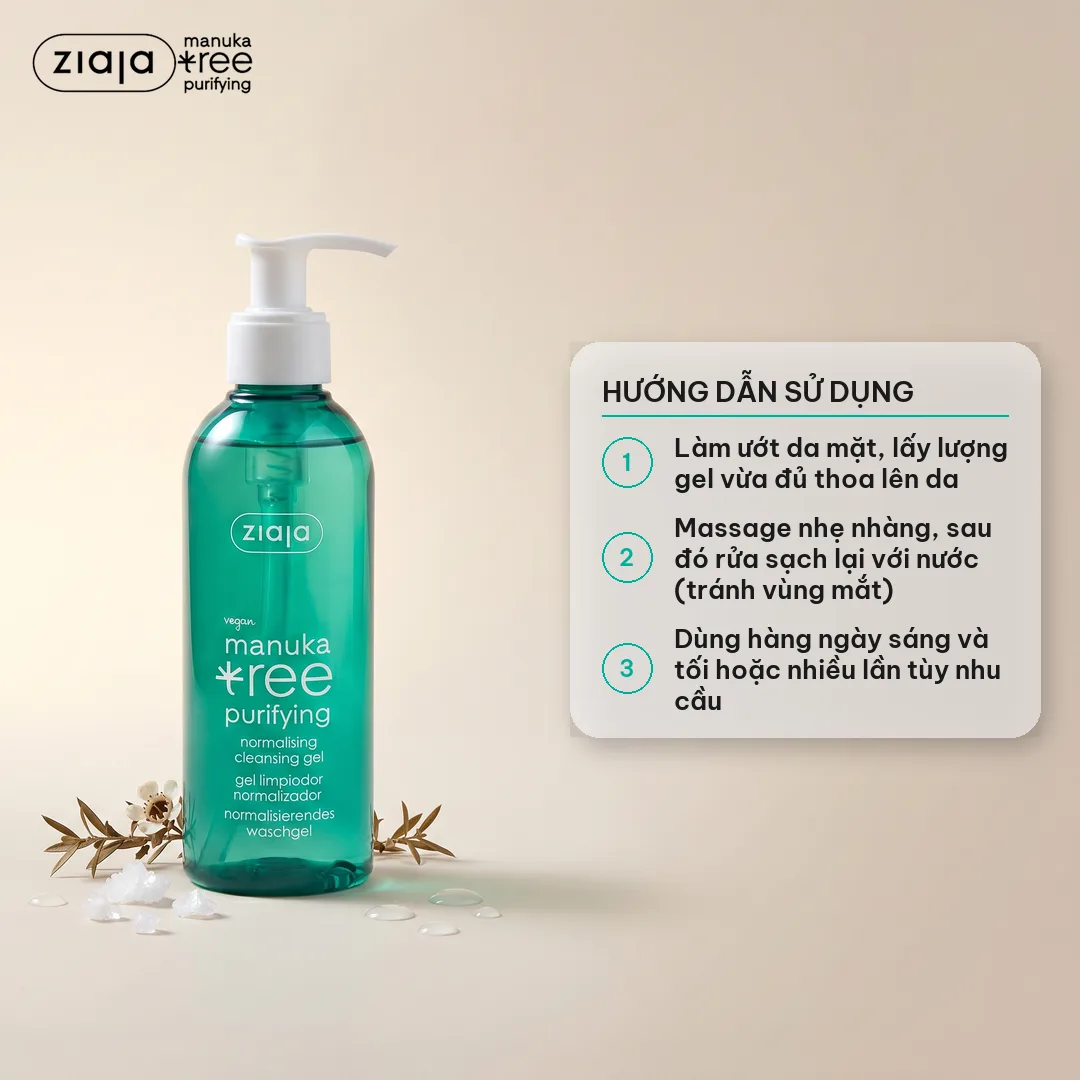 Gel Rửa Mặt Sạch Sâu, Điều Hòa Tuyến Bã Nhờn Ziaja Manuka Tree Purifying Normalising Cleansing Gel 200ml 3