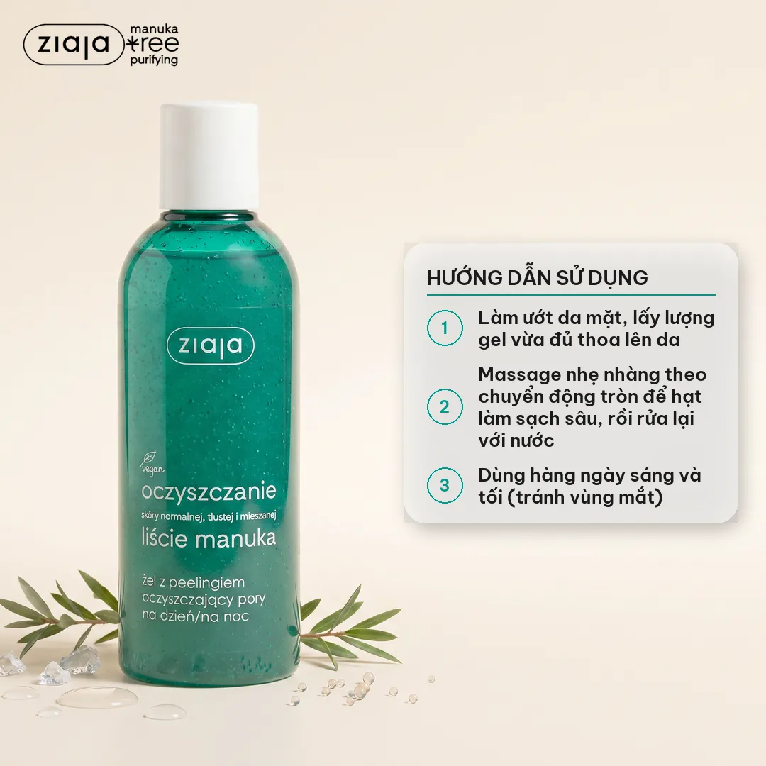 Gel Rửa Mặt Có Hạt Ziaja Manuka 200ml - Làm Sạch Sâu, Giảm Mụn, Kiềm Dầu, Cho Da Dầu Mụn & Hỗn Hợp 2