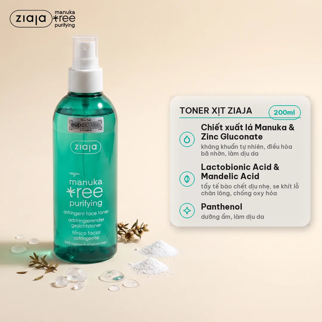 Toner Xịt Dưỡng Se Khít Lỗ Chân Lông Ziaja Manuka Tree Purifying Astringent Face 200ml