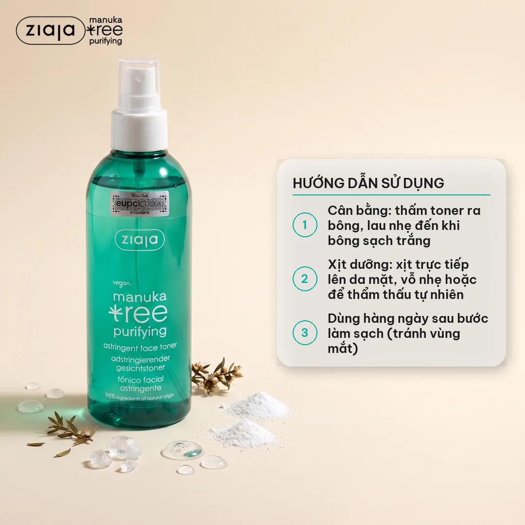Toner Xịt Dưỡng Se Khít Lỗ Chân Lông Ziaja Manuka Tree Purifying Astringent Face 200ml 3