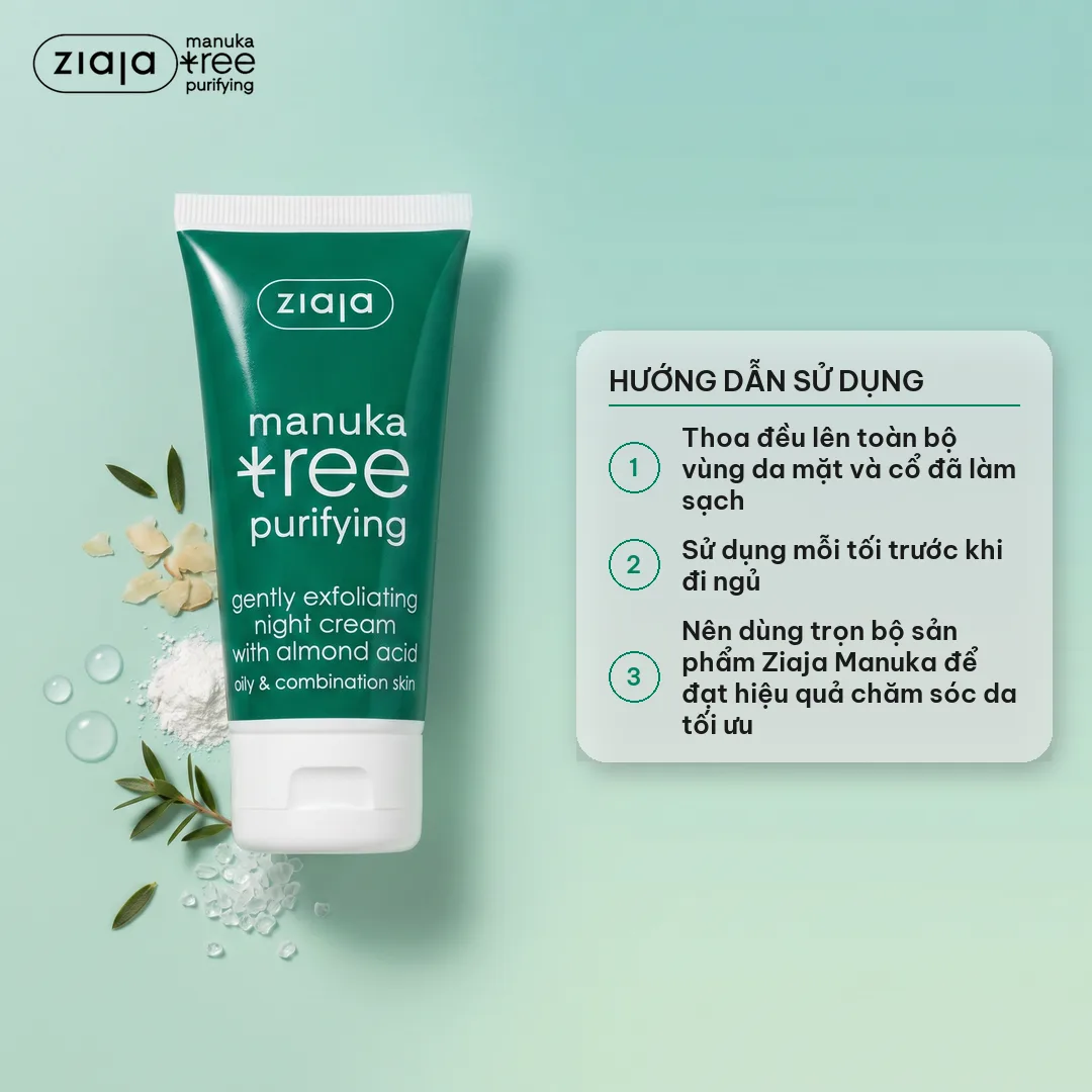 Kem Đêm Ziaja Manuka 50ml - Kiềm Dầu, Giảm Mụn, Mờ Thâm, Cho Da Dầu Mụn & Hỗn Hợp 3