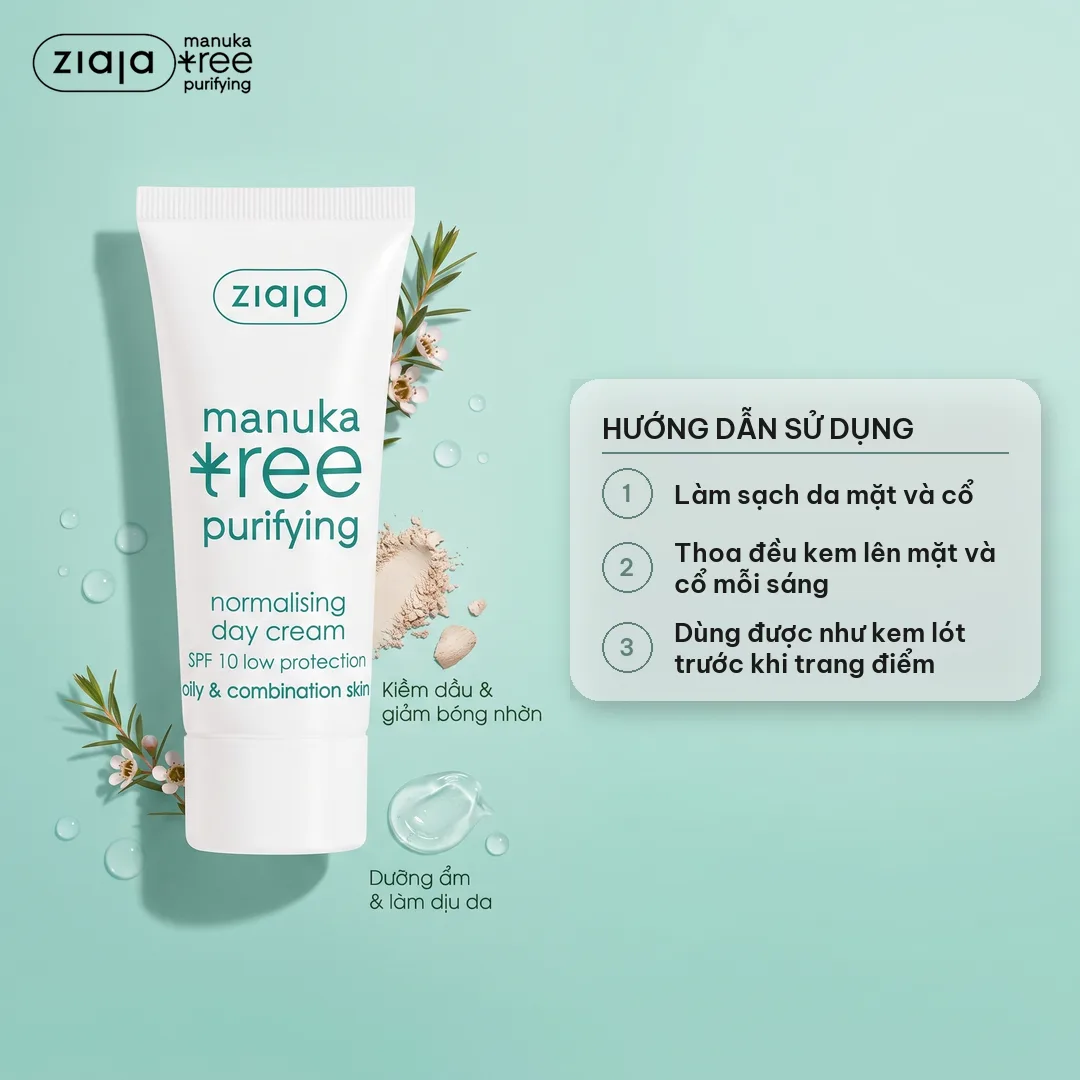 Kem Ngày Ziaja Manuka 50ml - Kiềm Dầu, Giảm Mụn, Kem Lót Bảo Vệ Da, Cho Da Dầu Mụn & Hỗn Hợp 2