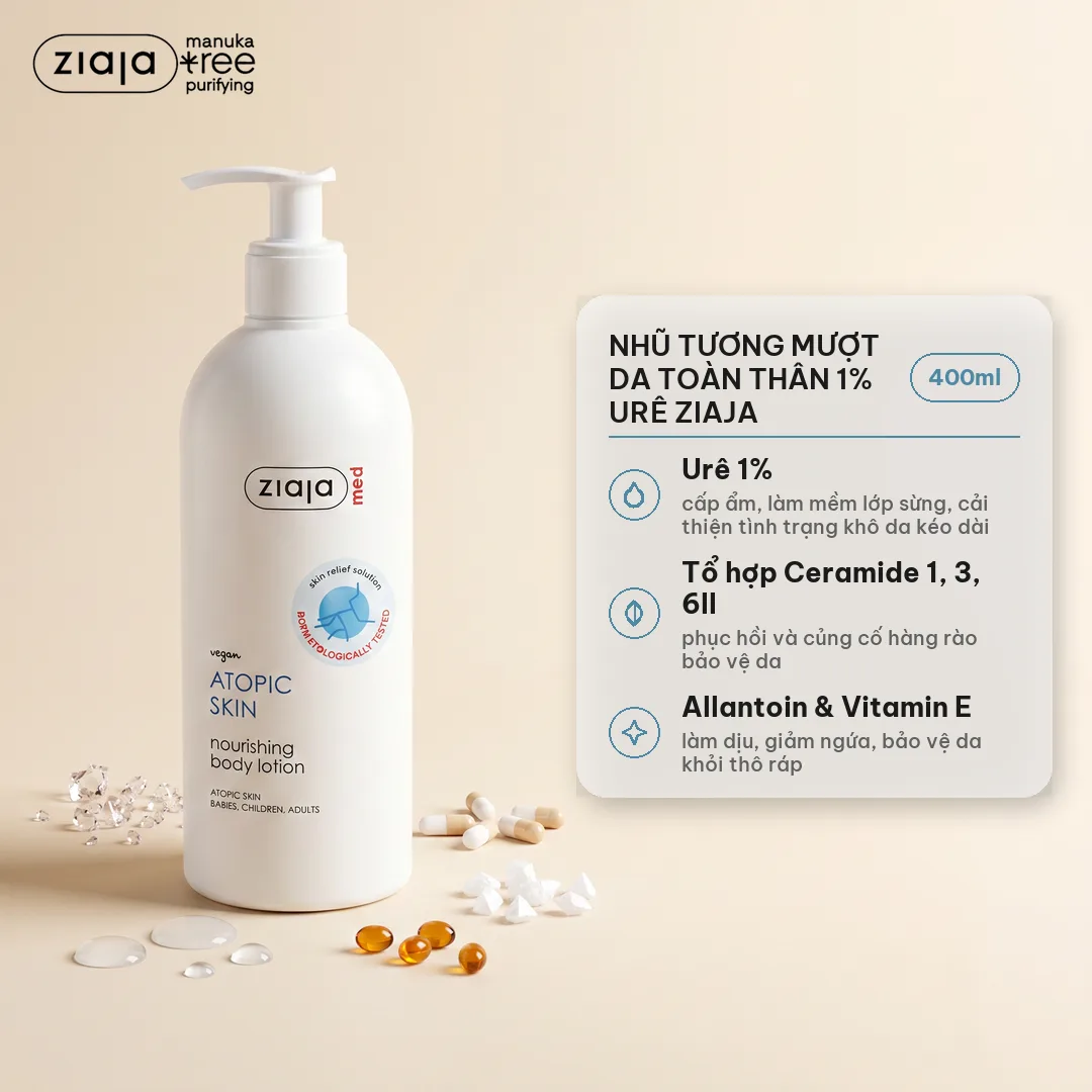 Nhũ Tương Mượt Da Toàn Thân 1% Urê Ziaja Med Atopic Skin Dermatological Formula Body Lotion Nourishing 400ml 3