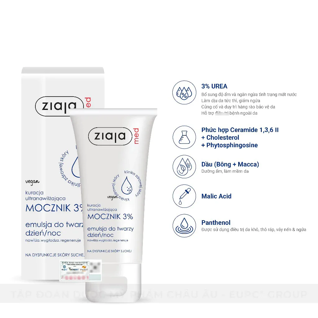 Nhũ Tương Mềm Da 3% Urê Ziaja Med Mocznik 3% 50ml