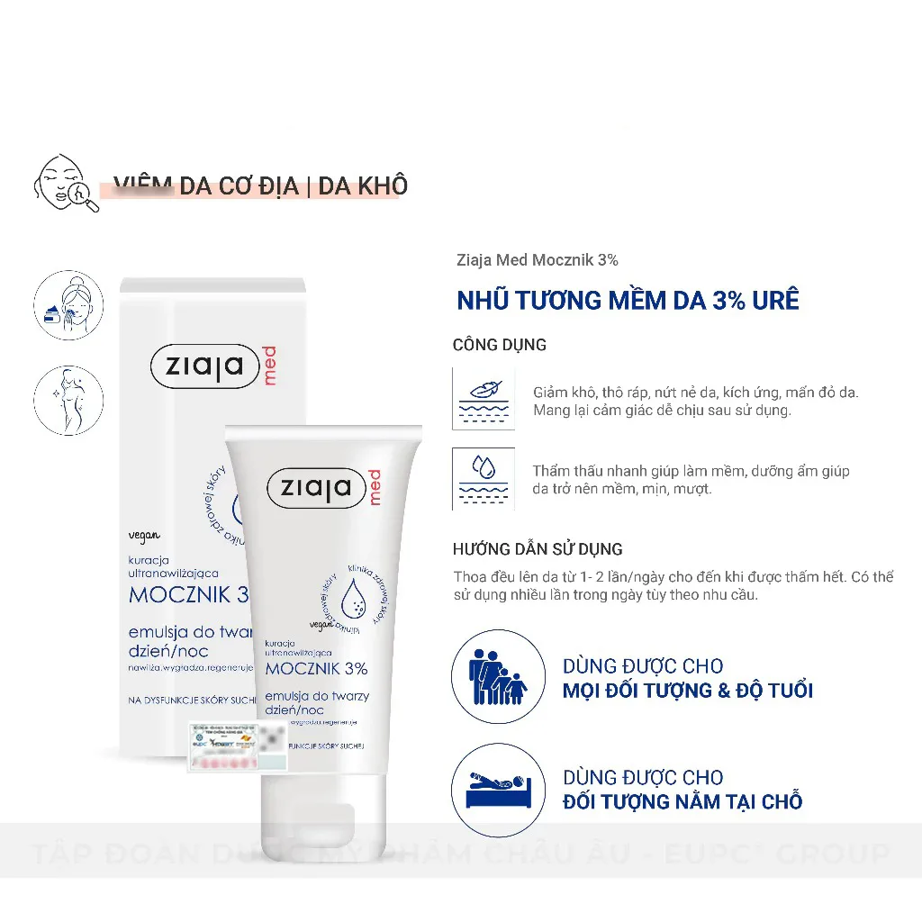 Nhũ Tương Mềm Da 3% Urê Ziaja Med Mocznik 3% 50ml 3