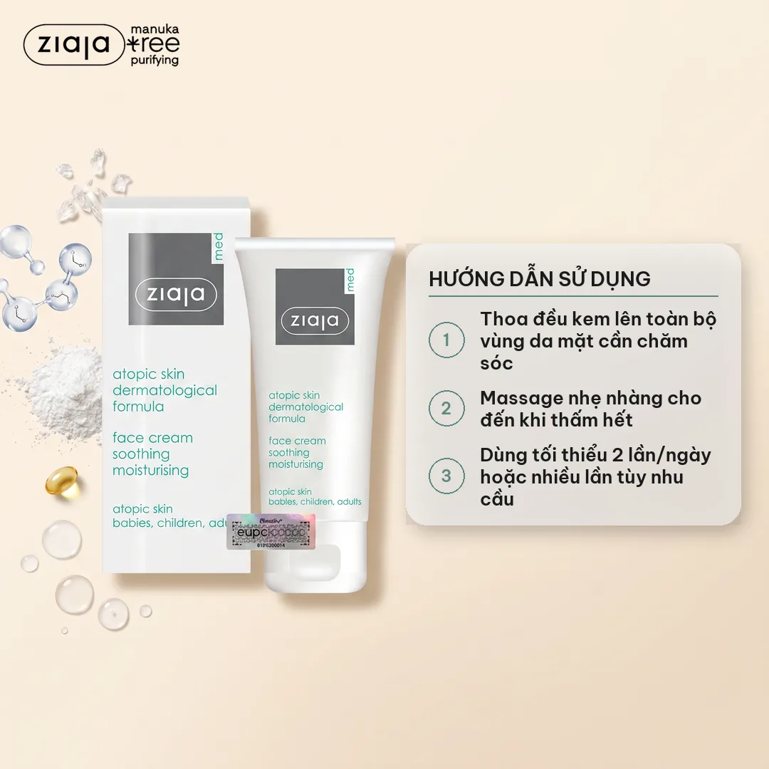Kem Dưỡng Dịu Nhẹ Dưỡng Ẩm 5% Urê Ziaja Med Atopic Skin Dermatological Formula Face Cream 50ml 3