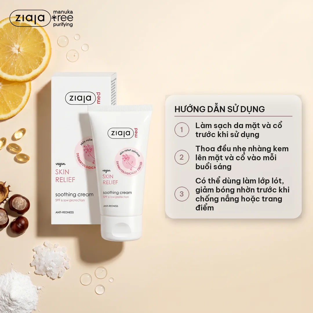 Kem Dịu Nhẹ Ngừa Mẩn Đỏ Ziaja Med Skin Relief Dermatological Formula Soothing Cream Anti-Redness 50ml 3