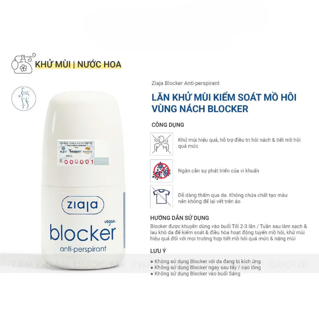 Lăn Khử Mùi Ziaja Blocker Kiểm Soát Mồ Hôi Vùng Nách, Thấm Nhanh, Không Để Lại Vệt Trên Áo 60ml 2