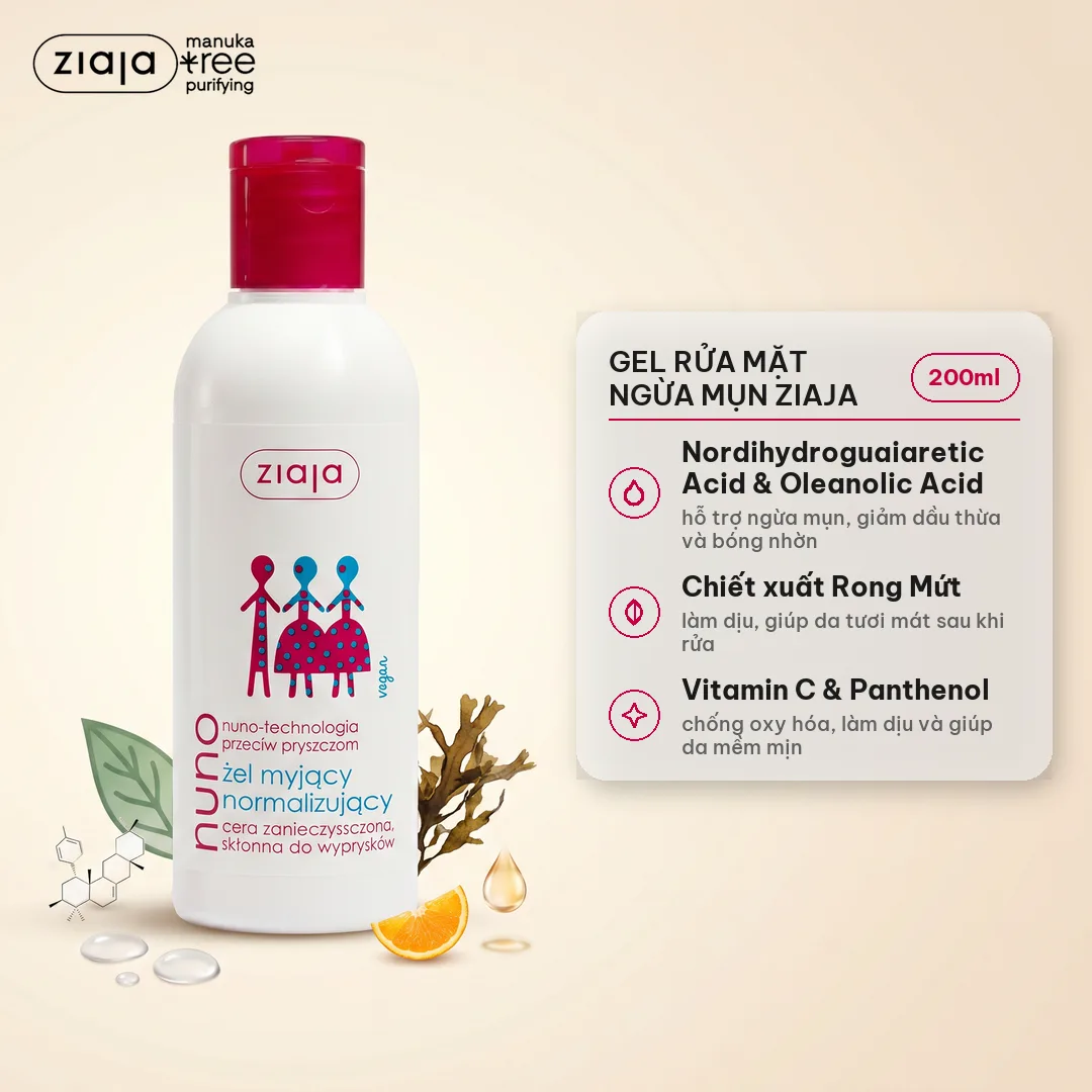 Gel Rửa Mặt Ngừa Mụn Ziaja Nuno Cho Da Dầu Da Hỗn Hợp 200ml – Không Gây Kích Ứng 2