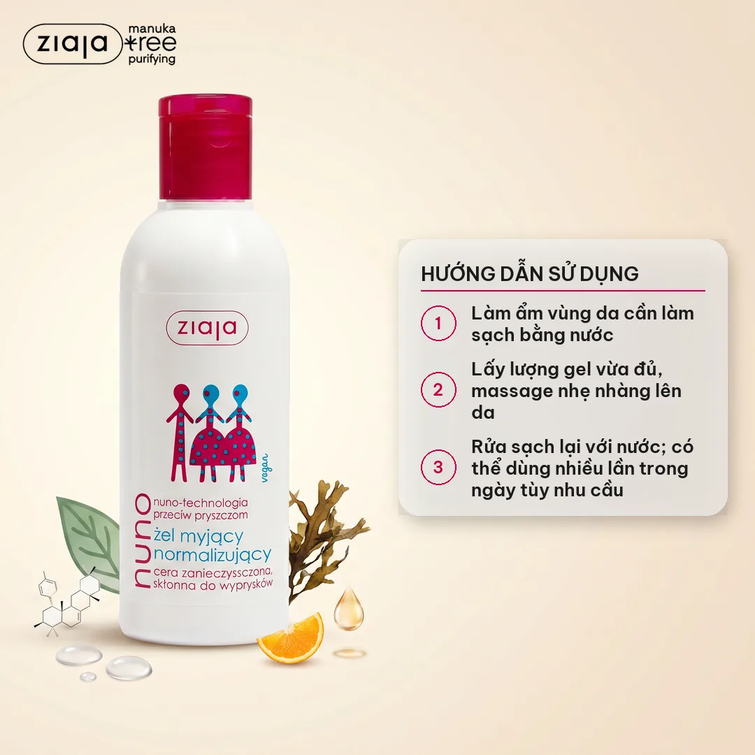 Gel Rửa Mặt Ngừa Mụn Ziaja Nuno Cho Da Dầu Da Hỗn Hợp 200ml – Không Gây Kích Ứng 3