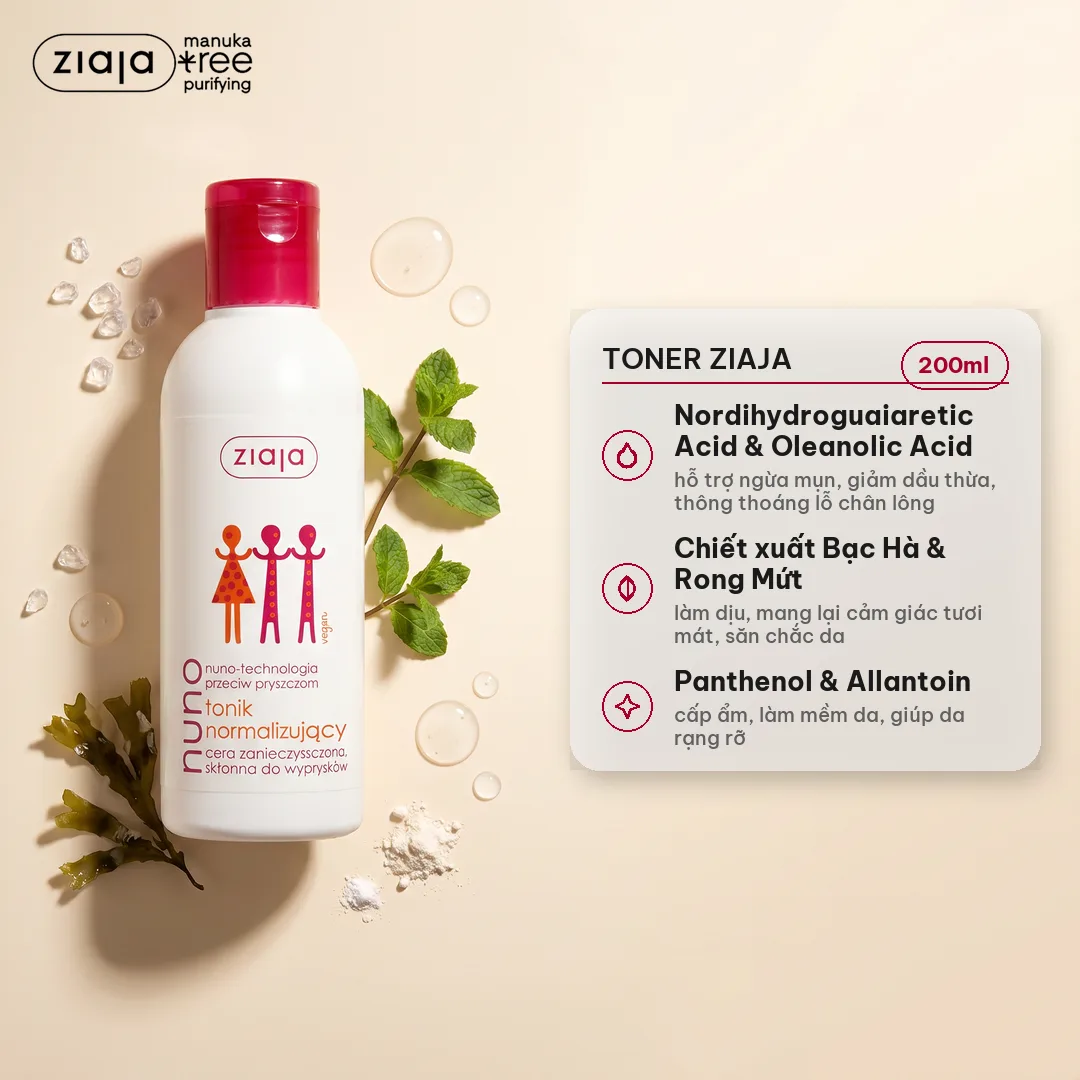 Toner Ziaja Nuno – Nước Cân Bằng Cho Da Dầu Mụn 200ml, Không Gây Kích Ứng 2