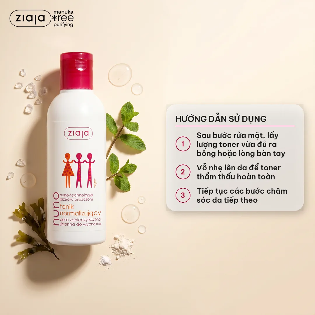 Toner Ziaja Nuno – Nước Cân Bằng Cho Da Dầu Mụn 200ml, Không Gây Kích Ứng 3