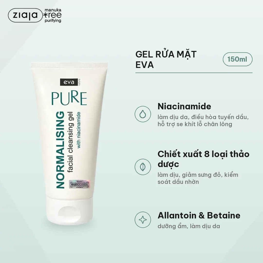 Gel Rửa Mặt Eva Nature Pure Chứa Niacinamide - cho Da Dầu Mụn & 8 Thảo Dược 150ml 2