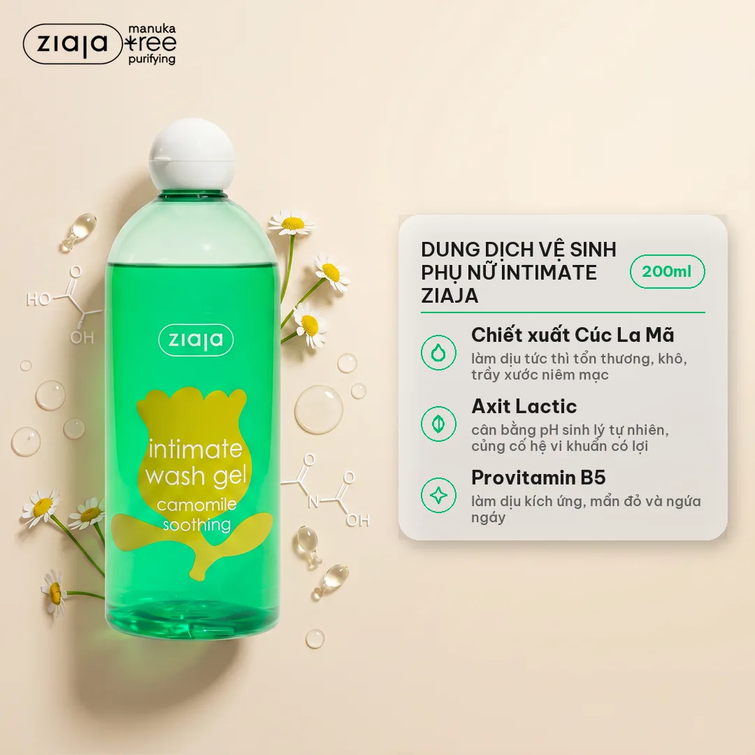Dung Dịch Vệ Sinh Phụ Nữ Ziaja Intimate Cúc La Mã 200ml/500ml - Dịu Nhẹ, Giảm Kích Ứng, Cân Bằng pH