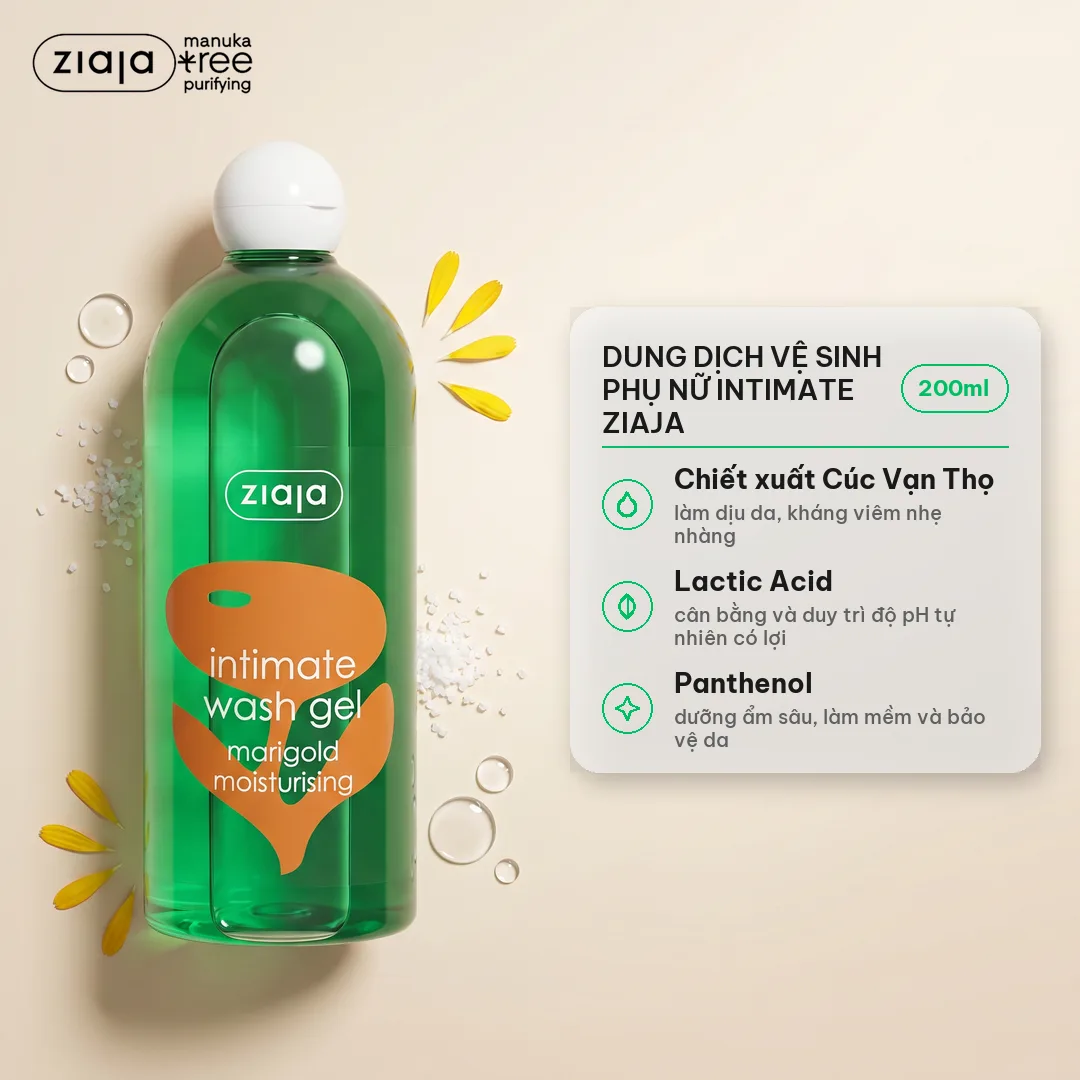 Dung Dịch Vệ Sinh Phụ Nữ Ziaja Intimate Cúc Vạn Thọ 200ml/500ml - Thơm Mát, Dịu Nhẹ, Cân Bằng pH