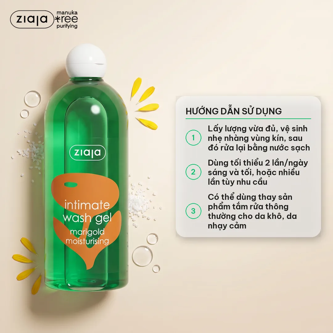 Dung Dịch Vệ Sinh Phụ Nữ Ziaja Intimate Cúc Vạn Thọ 200ml/500ml - Thơm Mát, Dịu Nhẹ, Cân Bằng pH 2
