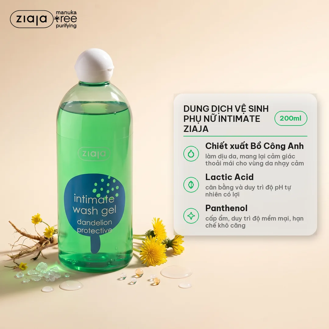 Dung Dịch Vệ Sinh Phụ Nữ Ziaja Intimate Bồ Công Anh 200ml/500ml - Vegan, Sạch Thơm, Dịu Nhẹ, Cân Bằng pH