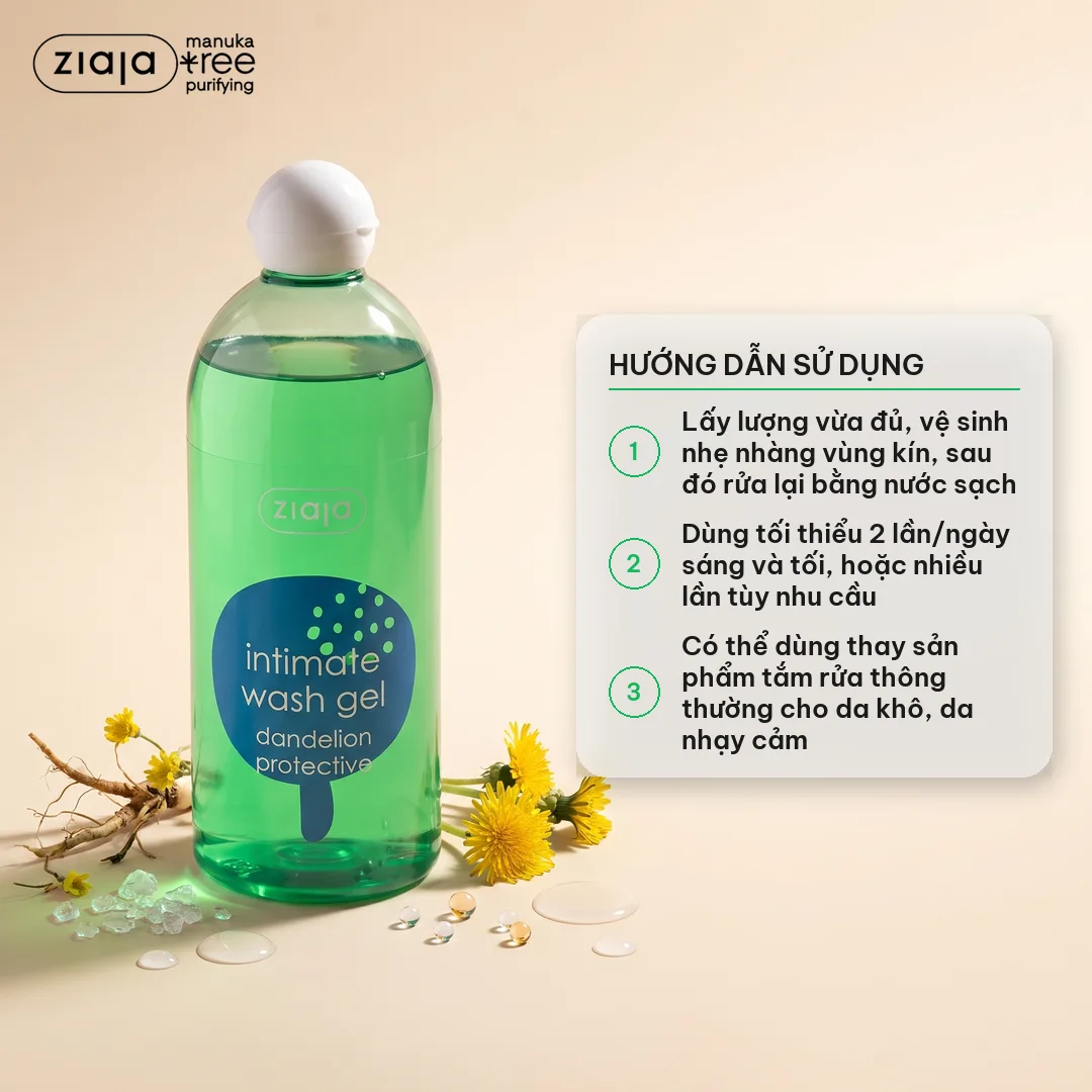 Dung Dịch Vệ Sinh Phụ Nữ Ziaja Intimate Bồ Công Anh 200ml/500ml - Vegan, Sạch Thơm, Dịu Nhẹ, Cân Bằng pH 2