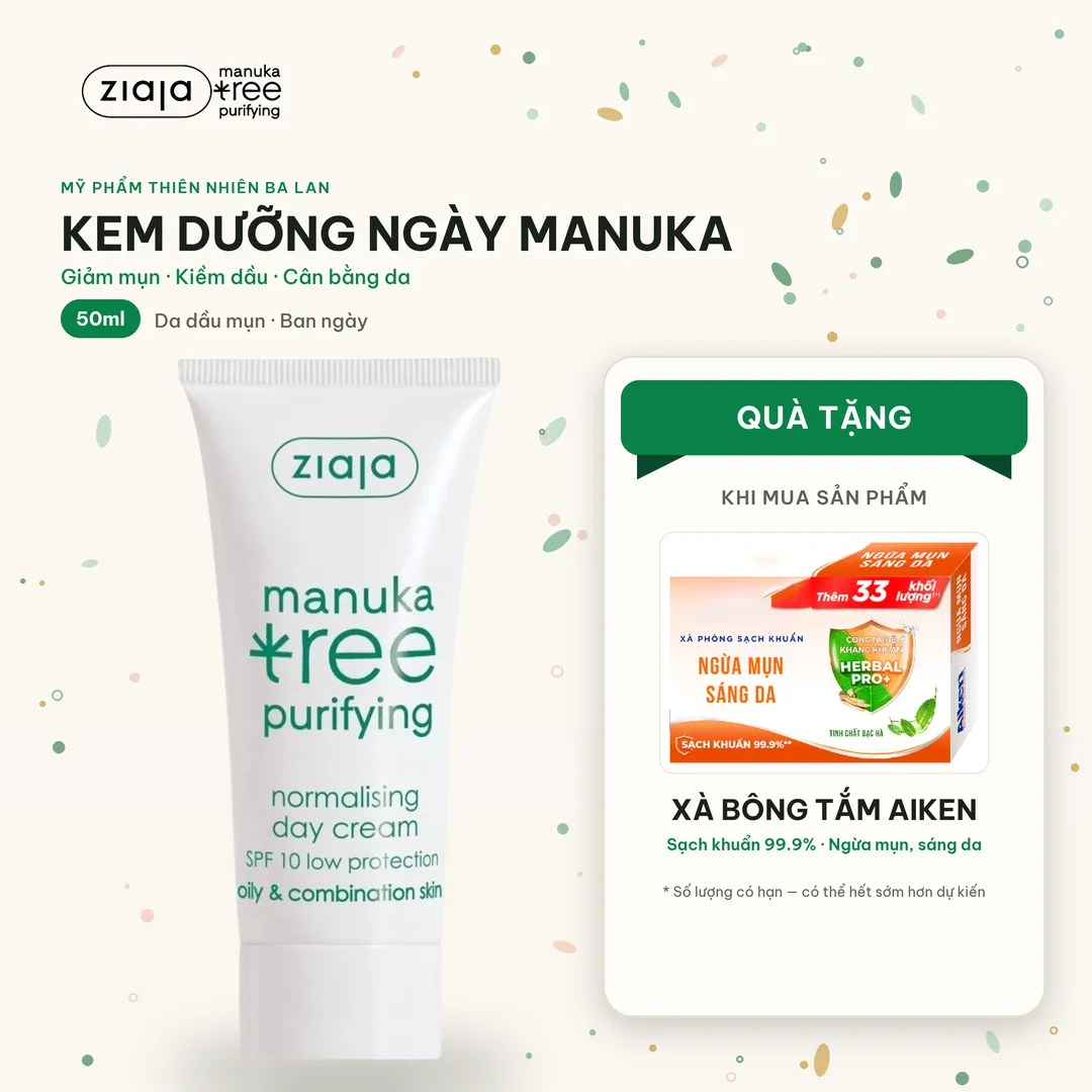 Kem Ngày Ziaja Manuka 50ml - Kiềm Dầu, Giảm Mụn, Kem Lót Bảo Vệ Da, Cho Da Dầu Mụn & Hỗn Hợp