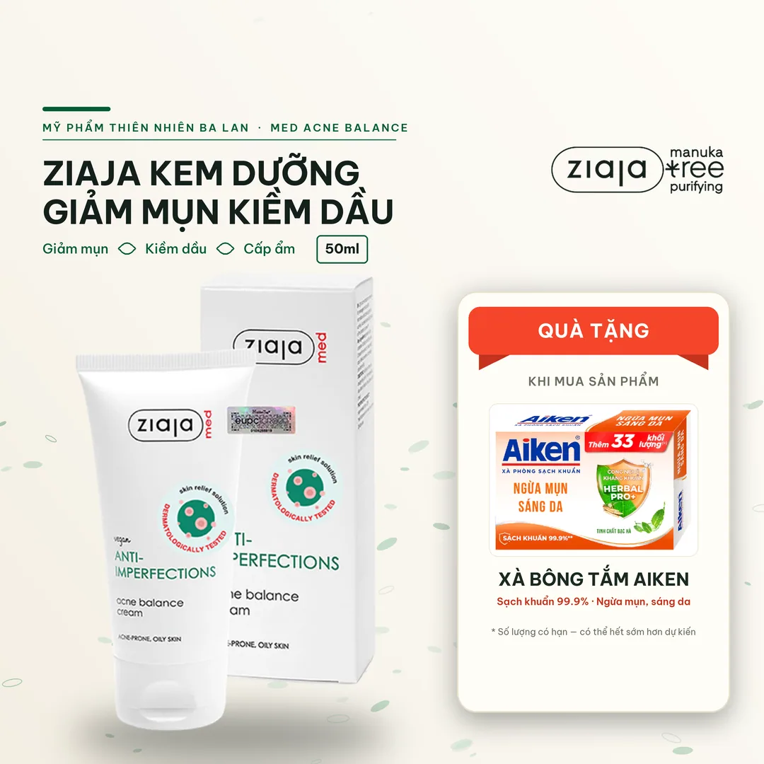 Kem Dưỡng Ngừa Mụn Trứng Cá Ziaja Med Anti-Imperfections Dermatological Formula Acne Balance Cream 50ml