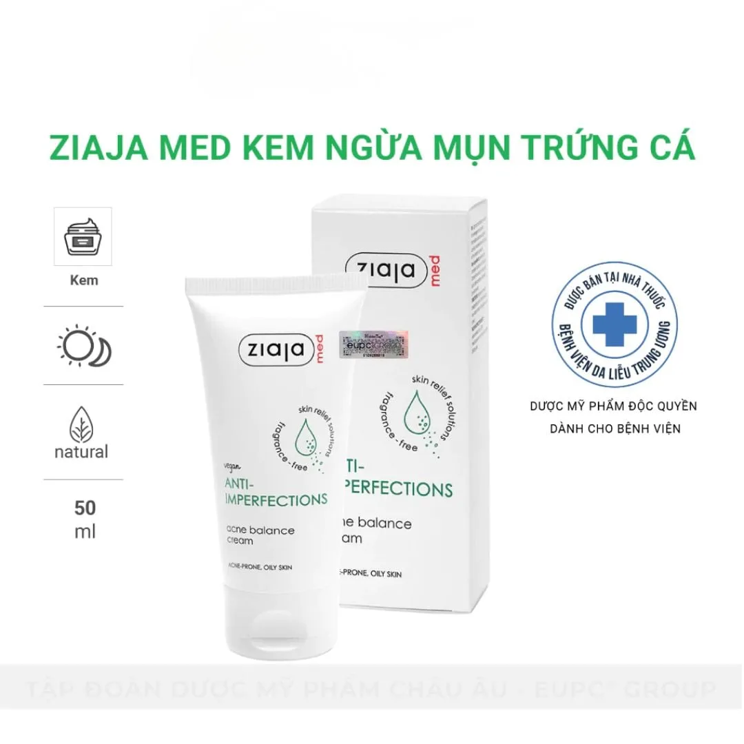 Kem Dưỡng Ngừa Mụn Trứng Cá Ziaja Med Anti-Imperfections Dermatological Formula Acne Balance Cream 50ml 2