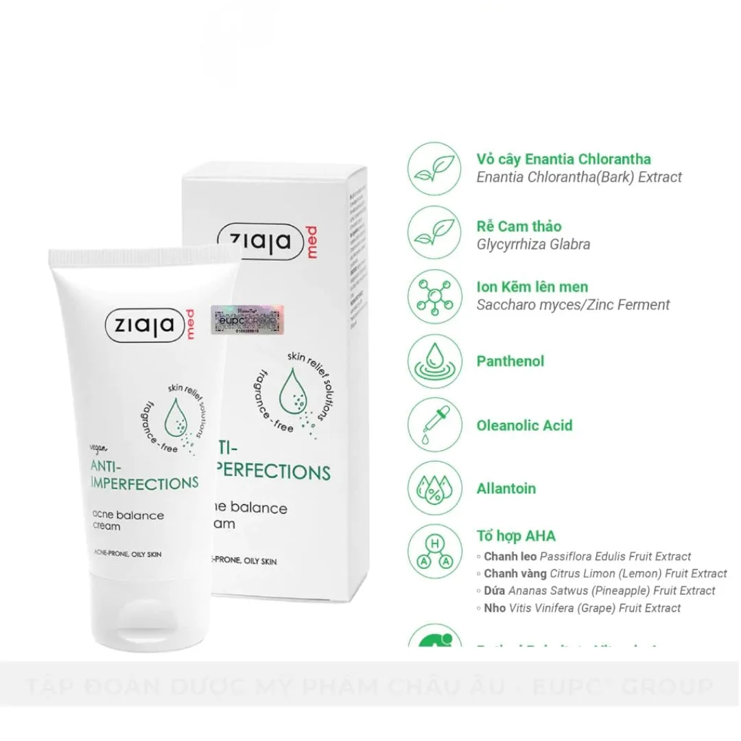 Kem Dưỡng Ngừa Mụn Trứng Cá Ziaja Med Anti-Imperfections Dermatological Formula Acne Balance Cream 50ml 3