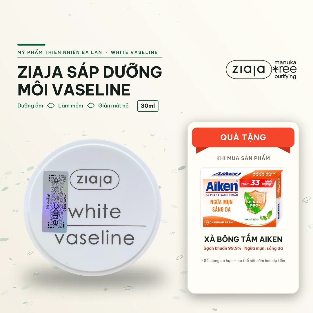 Sáp Dưỡng Môi Ziaja White Vaseline Dưỡng Ẩm Môi, Giảm Khô, Nứt Nẻ 30ml