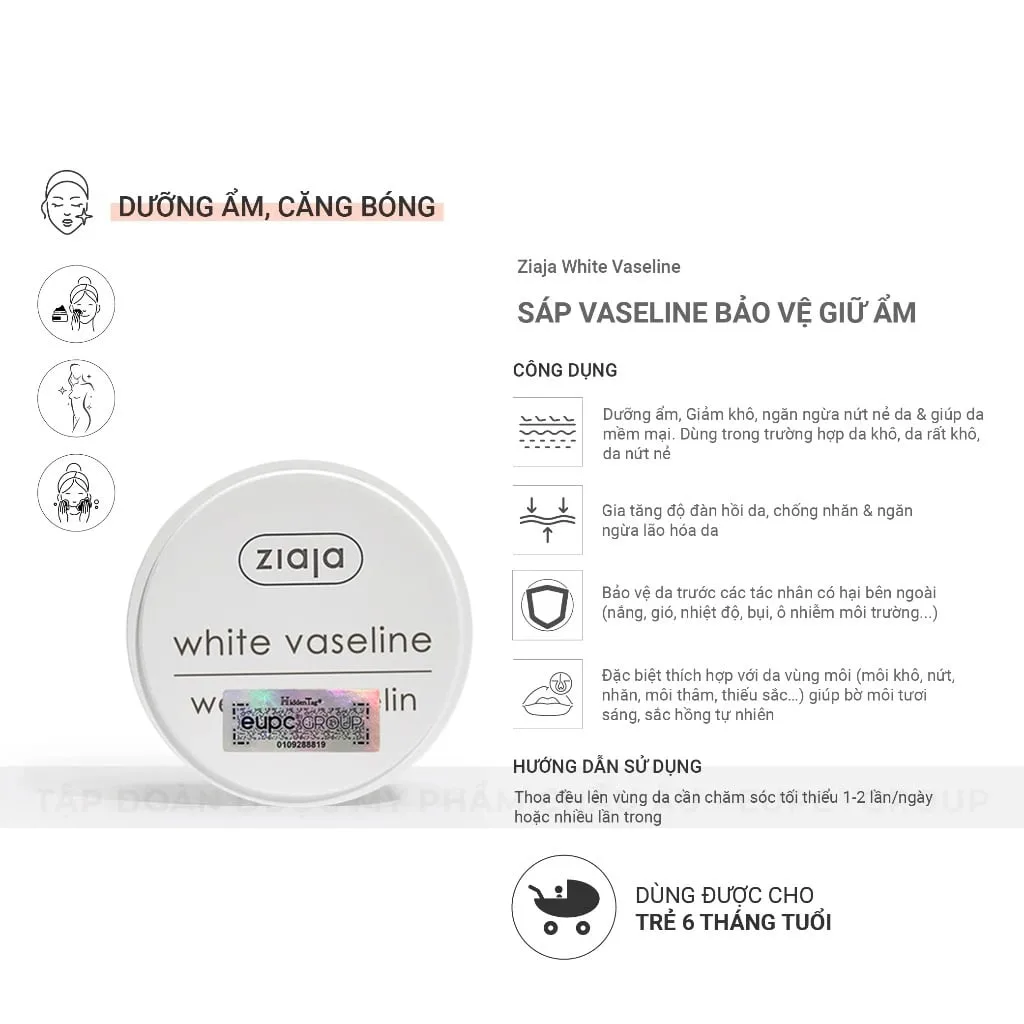 Sáp Dưỡng Môi Ziaja White Vaseline Dưỡng Ẩm Môi, Giảm Khô, Nứt Nẻ 30ml