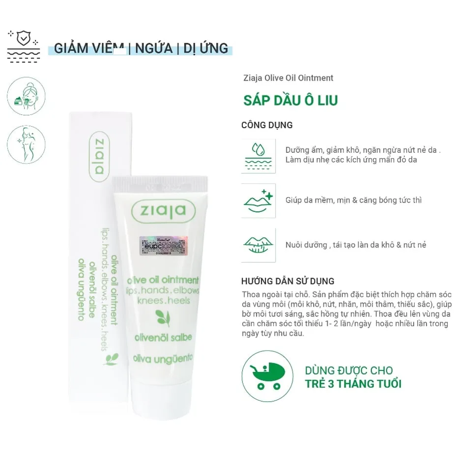 Sáp Dầu Oliu Ziaja Olive Oil Ointment Dưỡng Môi Khô, Nứt Nẻ 20ml