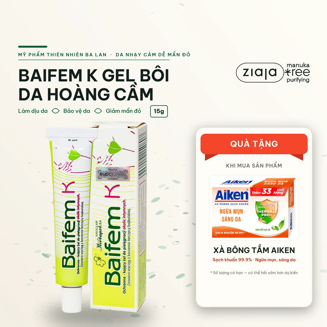 Gel Dưỡng Hoàng Cầm Baifem K Herbapol Wroclaw 15g - Làm Dịu, Giảm Ngứa, Mẩn Đỏ, Côn Trùng Cắn