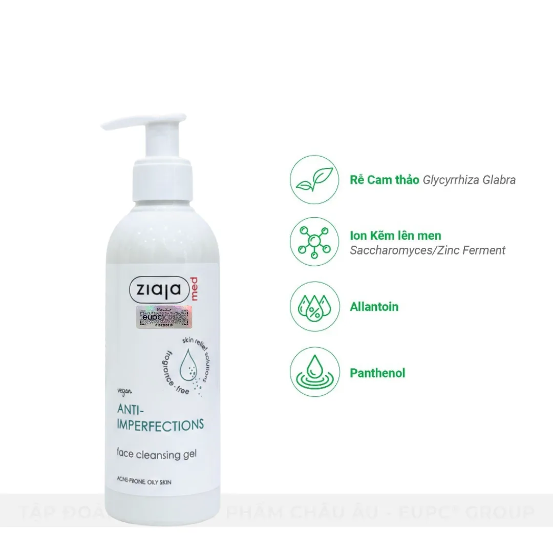 Sữa Rửa Mặt Giảm Mụn Ngừa Khuẩn Ziaja Med Anti-imperfections Dermatological Formula Cleansing Gel 200ml 4