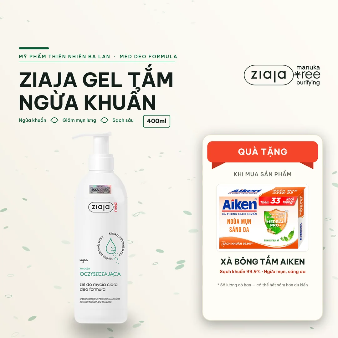 Gel Tắm Ngừa Khuẩn Nấm Ziaja Med Kuracja Oczyszczajaca Zel Do Mycia Ciala Deo Formula 400ml
