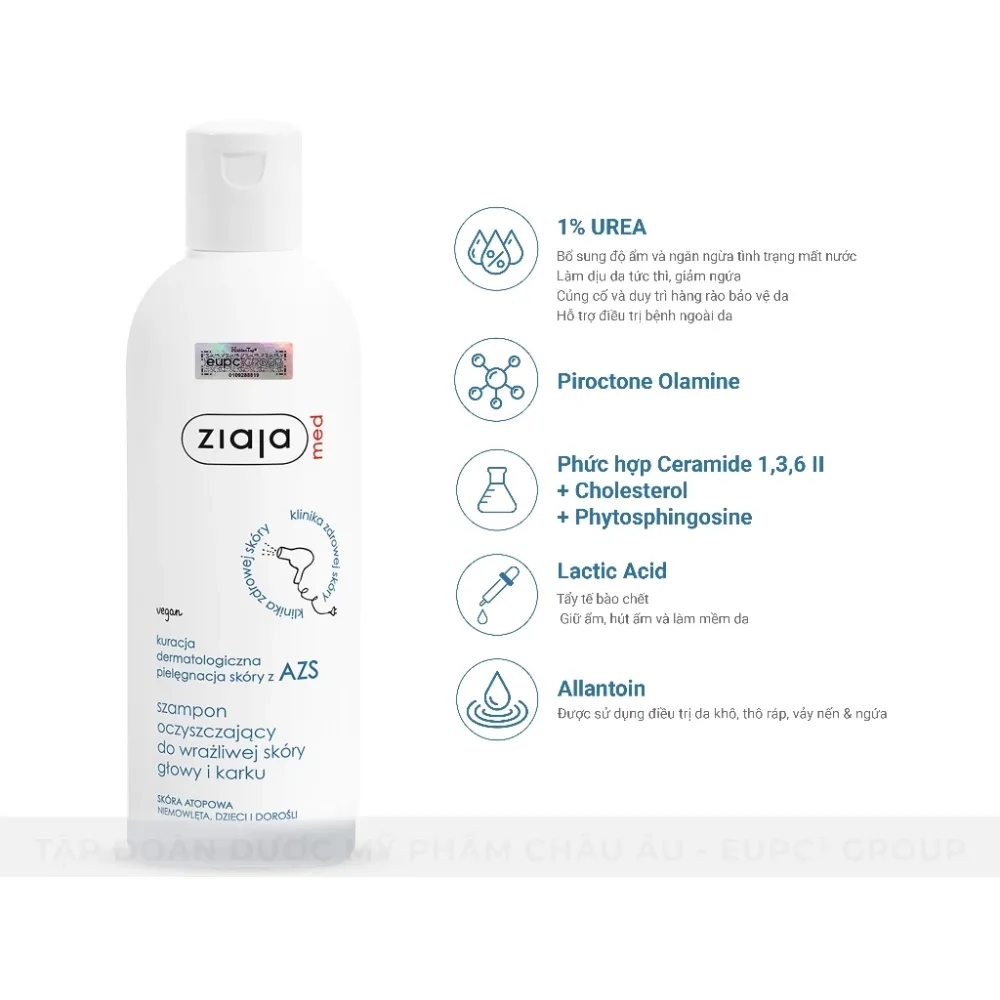 Dầu Gội Làm Sạch Tóc Và Dịu Nhẹ Da Đầu Ziaja Med Atopic Dermatitis Cleansing Shampoo 300ml 3