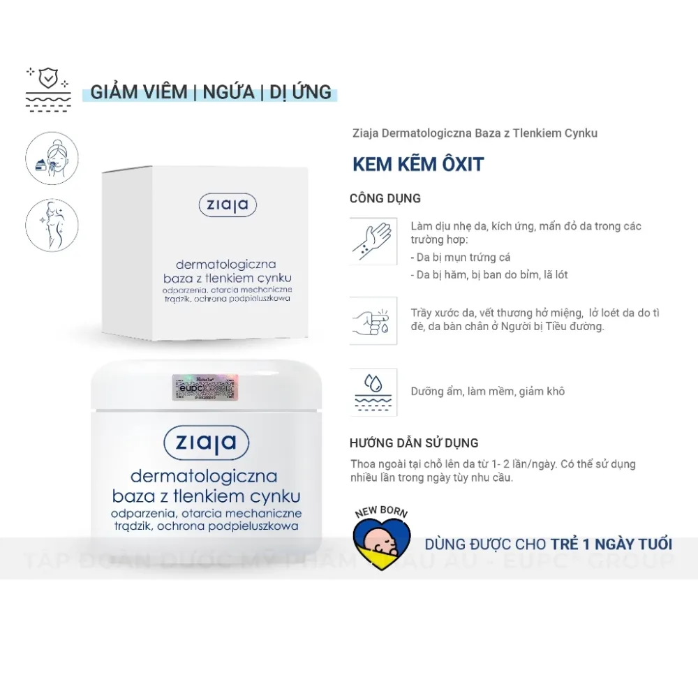 Kem Kẽm Oxit Ziaja Dermatological Base With Zinc Oxide — thành phần