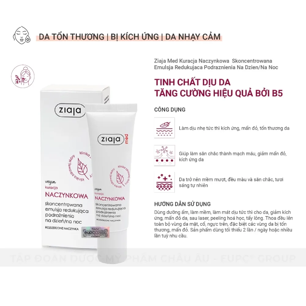 Tinh Chất Phục Hồi Da Ziaja B5-Ziaja Med Kuracja Naczynkowa Làm Dịu Da, Giảm Kích Ứng 30ml