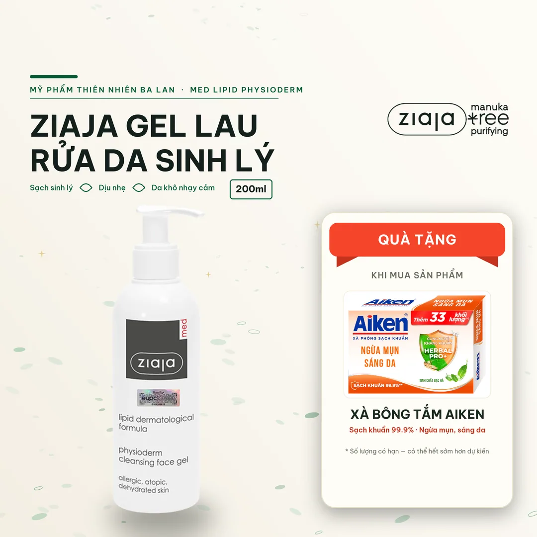 Gel Lau Rửa Da Sinh Lý Ziaja Med Lipid Dermatological Formula Physioderm Cleansing Face Gel 200ml
