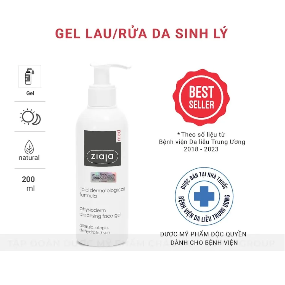 Gel Lau Rửa Da Sinh Lý Ziaja Med Lipid Dermatological Formula Physioderm Cleansing Face Gel 200ml 4